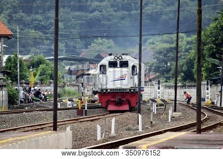 Kaliwungu, Indonesia - 16 February 2020: The Train Drove On The Rails