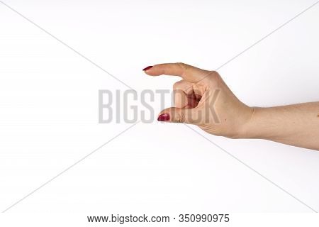 Woman Hand Sign Isolated On White Background. Middle Size