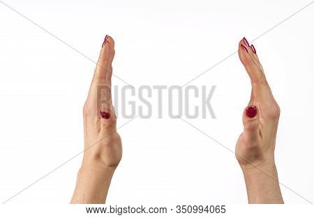 Adult Male Hands Measuring Something, Isolated On White
