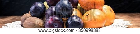 Health Diet Ingredients - Fresh Fruit: Banana, Plum, Kiwi And Orange
