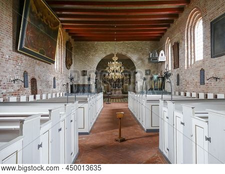 Scenery Inside Of The Old Church Named St Salvator At Pellworm Island In North Frisia, Germany