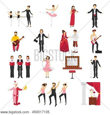 Theatre People Set With Drama And Ballet Symbols Flat Isolated Vector Illustration