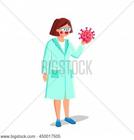 Virology Science Research Laboratory Worker Vector. Young Woman Researching Virus, Virology Scientis