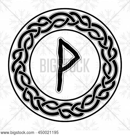 Rune Wunjo In A Circle - An Ancient Scandinavian Symbol Or Sign, Amulet. Viking Writing. Hand Drawn 