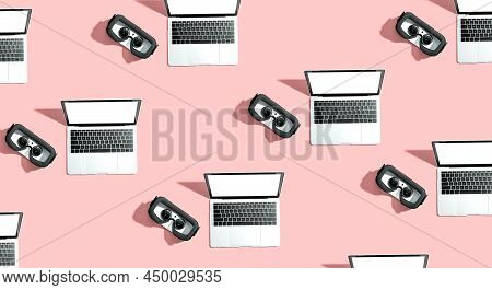 Tech Gear Theme With Vr Headset And A Laptop Computer