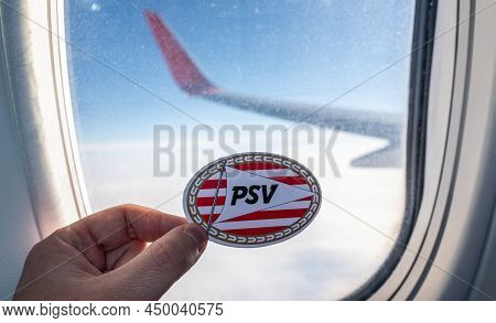 December 6, 2021. Eindhoven, The Netherlands. The Emblem Of The Psv Eindhoven Football Club On The B