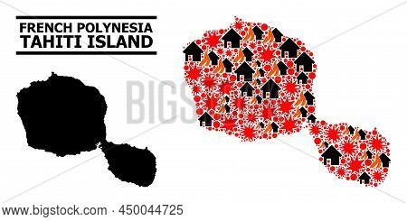 War Mosaic Vector Map Of Tahiti Island. Geographic Mosaic Map Of Tahiti Island Is Constructed With R