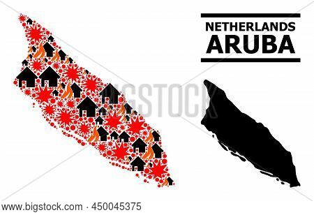 War Collage Vector Map Of Aruba Island. Geographic Mosaic Map Of Aruba Island Is Organized From Scat