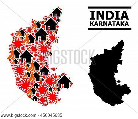 War Mosaic Vector Map Of Karnataka State. Geographic Mosaic Map Of Karnataka State Is Organized From