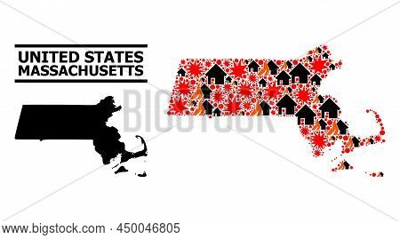 War Mosaic Vector Map Of Massachusetts State. Geographic Mosaic Map Of Massachusetts State Is Combin