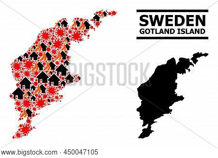 War Collage Vector Map Of Gotland Island. Geographic Collage Map Of Gotland Island Is Composed With 