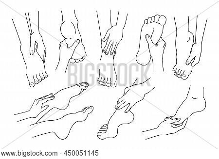 Feet With Hands. Beauty Cosmetics. Skin Care And Medical Logo Graphic Template. Outline Female Baref