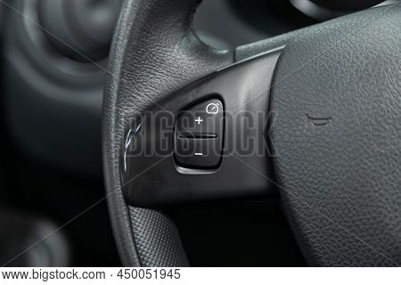 Novosibirsk, Russia -  February  10, 2022: Nissan Terrano, Close Up Of Car Steering Wheel With Funct