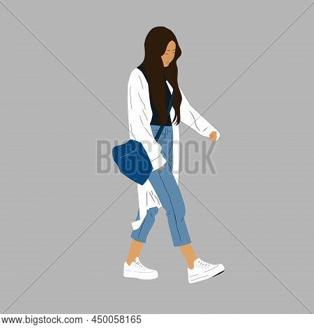Vector Illustration Of Kpop Street Fashion. Street Idols Of Koreans. Kpop Women's Fashion Idol. A Gi
