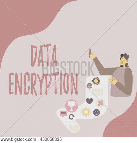 Sign Displaying Data Encryption. Business Approach Symmetrickey Algorithm For The Encrypting Electro