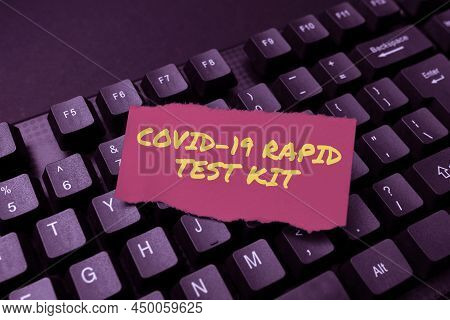 Hand Writing Sign Rapid Test Kit. Word Written On Emergency Medical Diagnostic Equipment That Delive