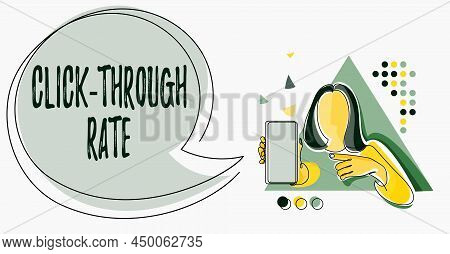 Sign Displaying Click Through Rate. Word Written On Proportion Of Visitors Who Follow Link To Partic