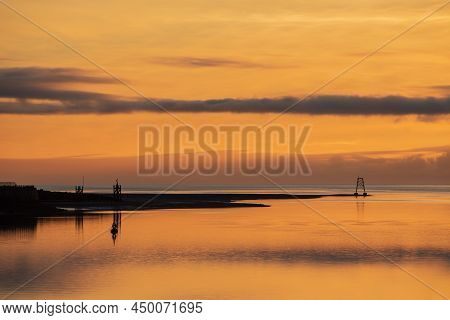 Beautiful Sunset Landscape Image Of Solway Firth Viewed From Silloth During Stunning Autumn Sunset W
