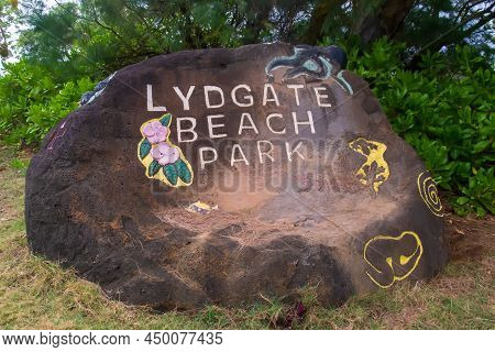 Lihue, Hawaii - May 07, 2015: Signage For Lydgate Beach Park