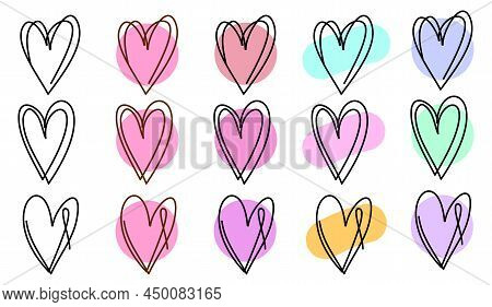 Simple Hand-drawn Flat Linear Hearts Icon Set