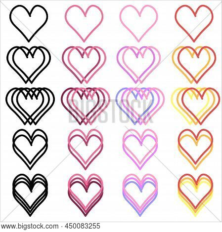 Simple Hand-drawn Flat Linear Hearts Icon Set