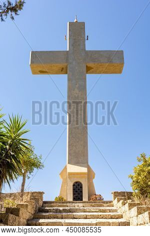 Cross On Top Of Filerimos Mountain, Rhodes Island, Greece
