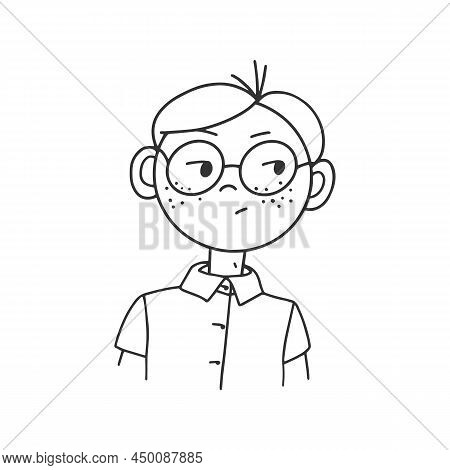 Contour Drawing Of A Cartoon Man With Glasses. Doodle Style