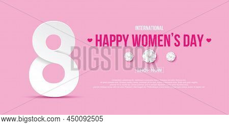8 March International Women's Day. Happy Mother's Day. Holiday Background Number 8 March Paper Cut S