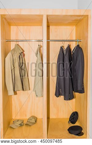Pohang, South Korea; Jan. 7, 2022: Uniforms Used By Korean Student Soldiers At Jangsari Landing Loca