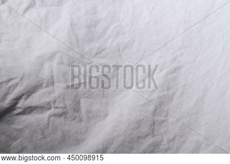 Texture Of White Fabric. White Background Close Up. Factory Fabric In White. White Fabric Background