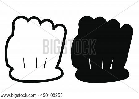 Set 2 Vector Doodle Punch Or Fisting Hand, Outline And Silhouette.