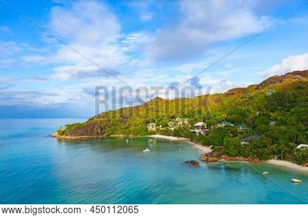 Famous Anse Volbert (Cote d'Or) beach on the Praslin island, Seychelles