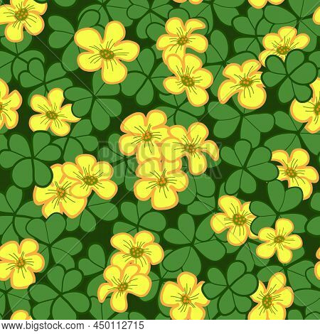 Yellow Wood Sorrel Vector Seamless Pattern Design