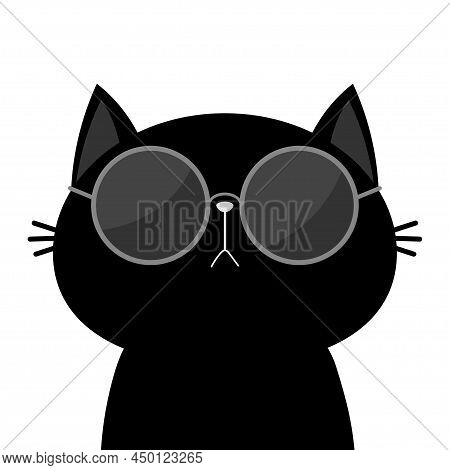 Cat Wearing Sunglasses Eyeglasses. Black Lenses. Cute Cartoon Funny Character. Kitten Kitty In Eyegl