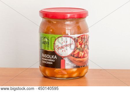 Pruszcz Gdanski, Poland - February 11, 2022: Home Food Polish Baked Beans With Sausage Known As Faso
