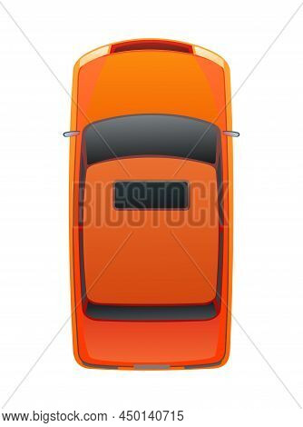 Orange Family Automobile With Skylight. View From Above. Modern Car. Cartoon Cute Style Illustration