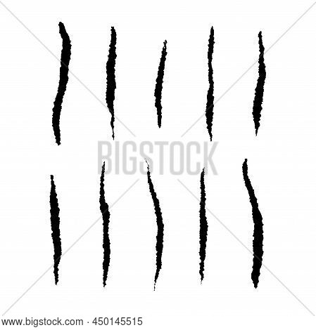 Set With Werewolf, Cat Or Beast Scratch Scrape On White Background. Four Wound Marks. Isolated Print