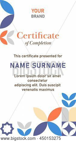 Certificate Of Completion Template In Vertical Social Media Pst 16 By 9 Format Geometric Style