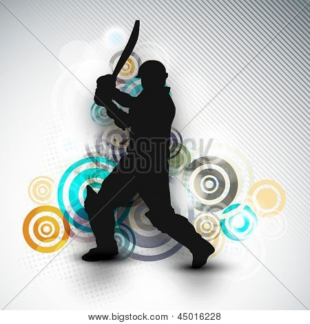 Batteur de cricket en action en jouant sur un fond abstrait coloré.