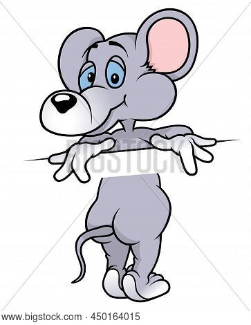 Blue-eyed Gray Mouse Divided Into Two Parts - Colored Cartoon Illustration Isolated On White Backgro