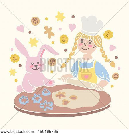The Little Bakery Girl Is Happy, Tasty And Sweet Smile.