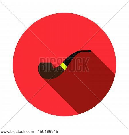 Smoking Pipe Icon. Flat Circle Stencil Design With Long Shadow. Vector Illustration.