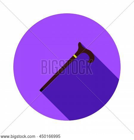 Walking Stick Icon. Flat Circle Stencil Design With Long Shadow. Vector Illustration.