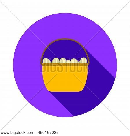 Easter Basket With Eggs Icon. Flat Circle Stencil Design With Long Shadow. Vector Illustration.