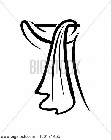 Curtain Vector Logo. Textiles For Interior Design. Drawing Of Fabric In A Flat Style. Partier