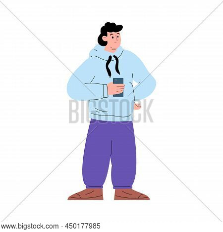 Young Chubby Happy Man Full Length Portrait, Flat Vector Illustration Isolated.