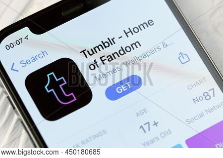 Kharkov, Ukraine - March 5, 2021: Tumblr Icon And Application From App Store On Iphone 12 Pro Displa