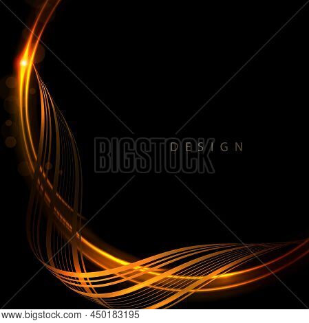 Element Of A Round Sinuous Frame Of Golden Hue With Bright Glitter.