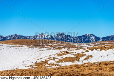 Mountain Range Of Monte Baldo (baldo Mount) In Winter View From Lessinia Plateau Regional Natural Pa