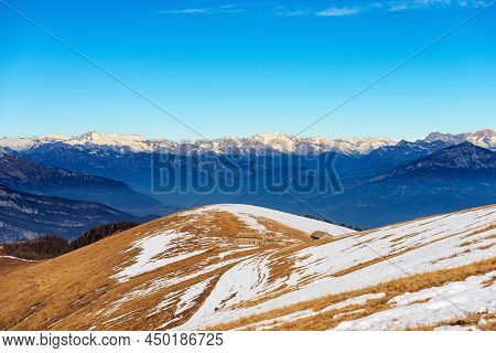 Mountain Range Of The Adamello Brenta National Park And The Baldo Mountain (monte Baldo), From The L